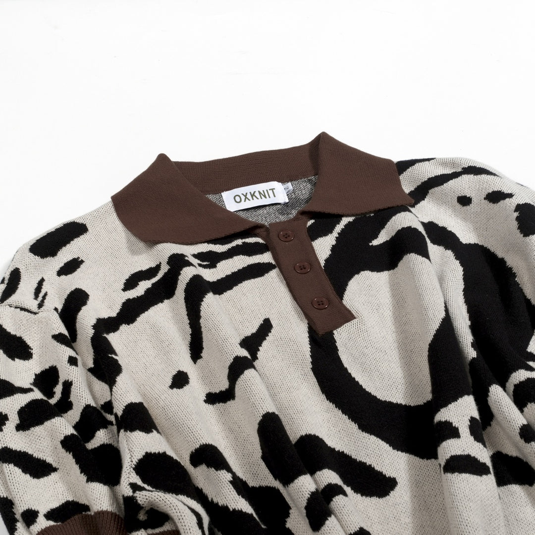 Men's Apricot Vintage Classic Art Jacquard Polo Knit Shirt