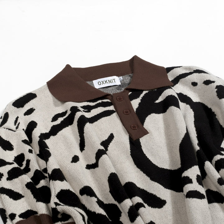 Men's Apricot Vintage Classic Art Jacquard Polo Knit Shirt
