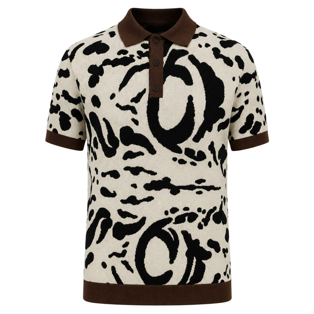 Men's Apricot Vintage Classic Art Jacquard Polo Knit Shirt