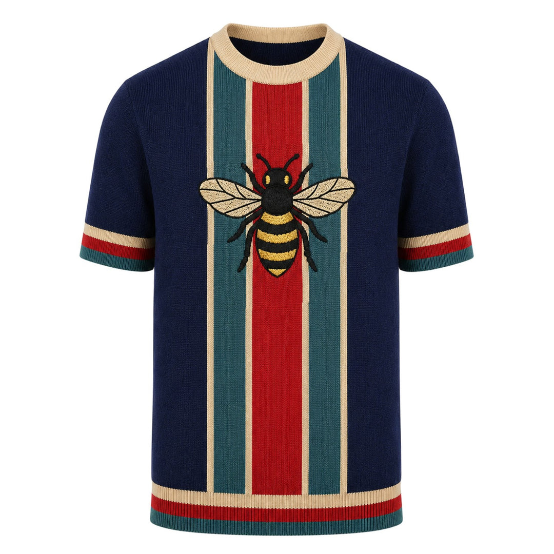 Abrikosstribet vintage jacquard polo skjorte til mænd