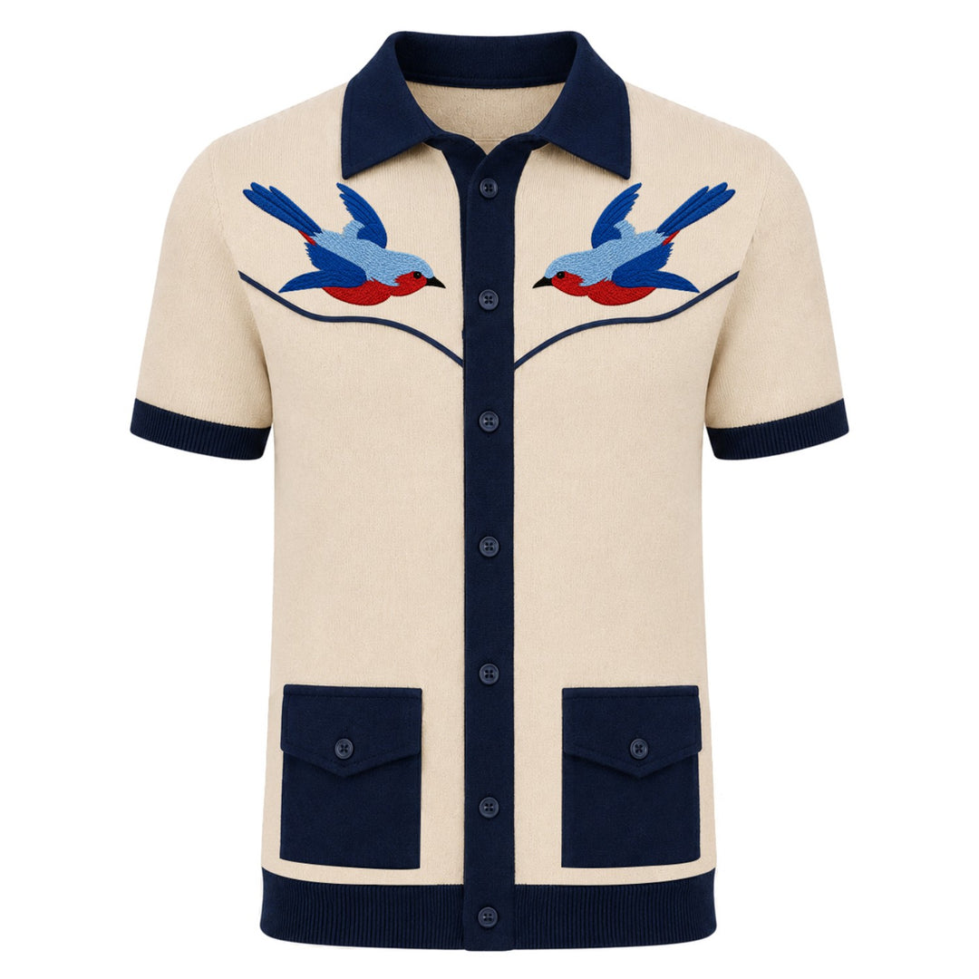 Herre strikket cardigan i sort retro modekunstdesign