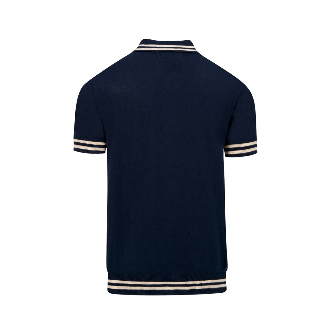 Cardigan tricoté vintage bleu foncé pour homme avec broderie hibou