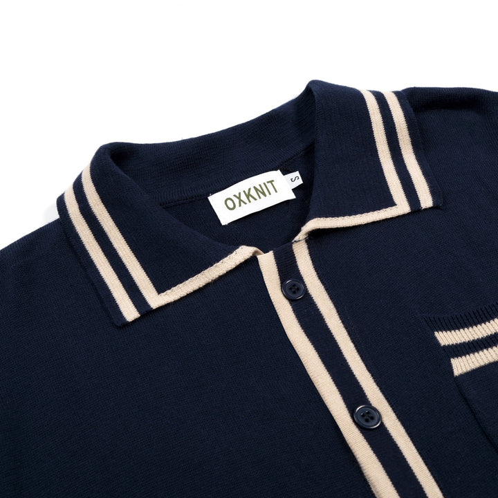 Cardigan tricoté vintage bleu foncé pour homme avec broderie hibou