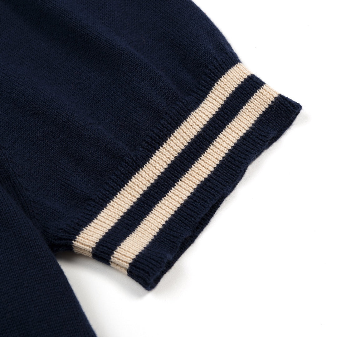 Cardigan tricoté vintage bleu foncé pour homme avec broderie hibou