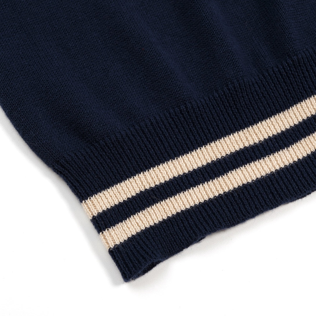 Cardigan tricoté vintage bleu foncé pour homme avec broderie hibou