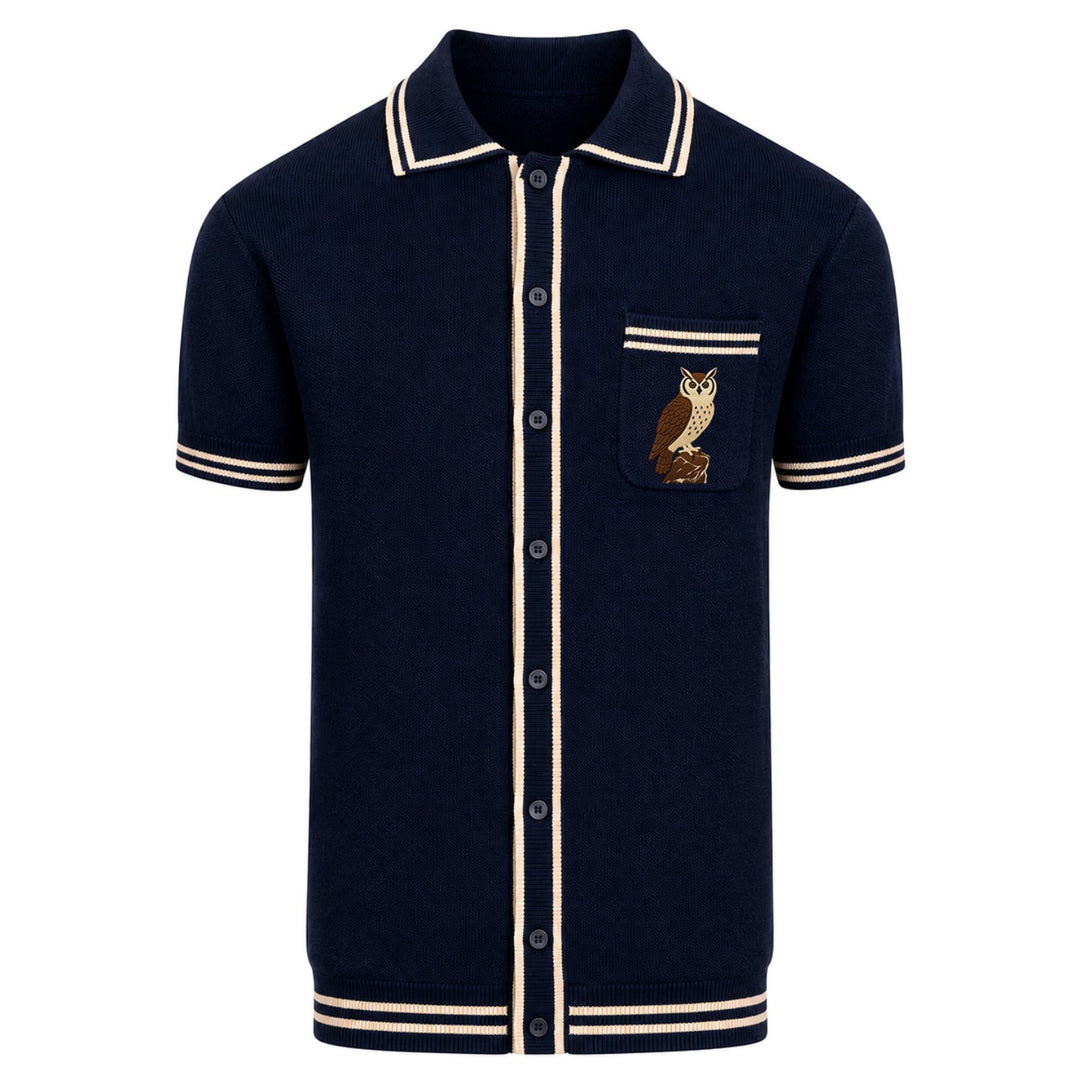 Herre strikket cardigan i sort retro modekunstdesign
