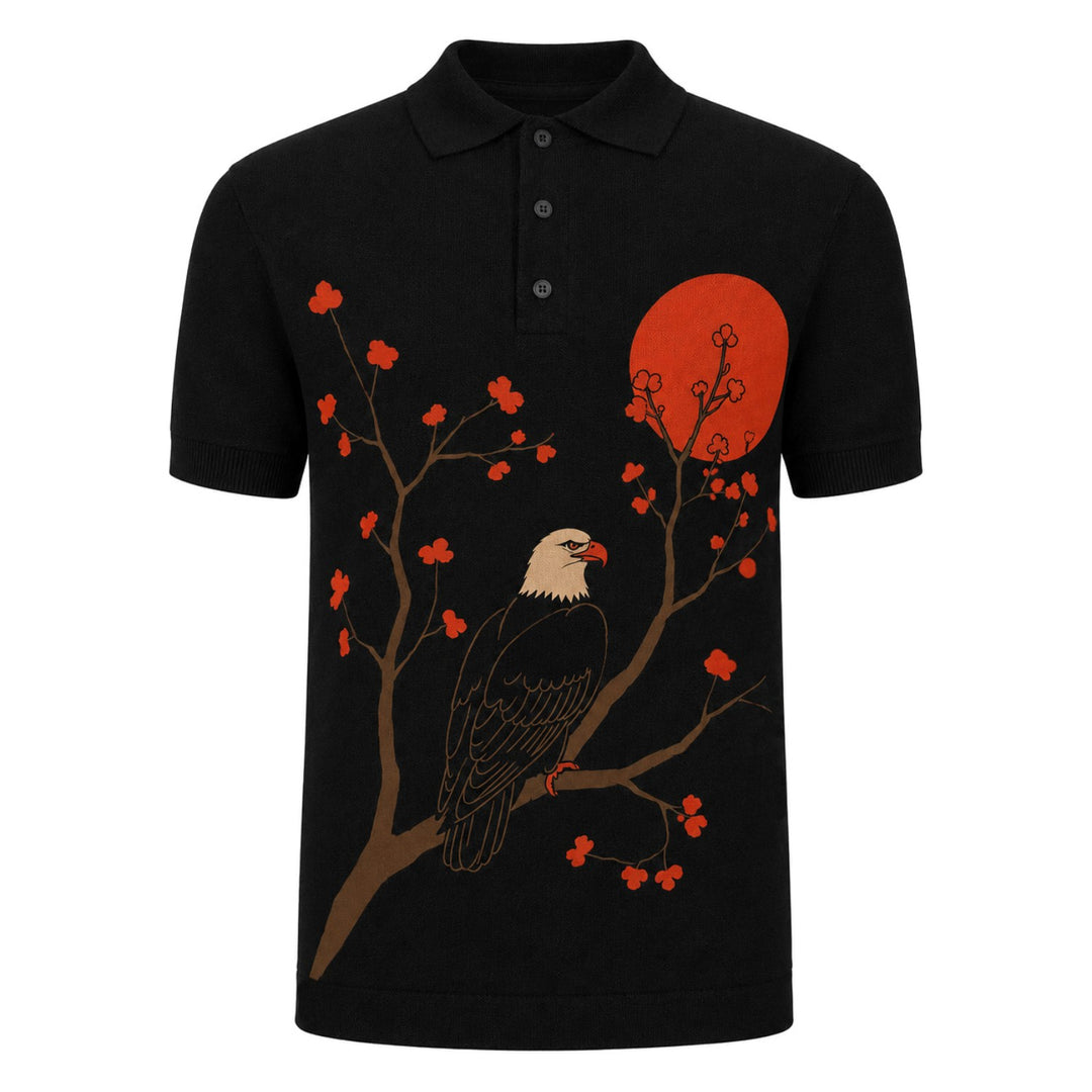 Aprikosen gestreiftes Vintage-Jacquard-Polo-Strickshirt für Herren
