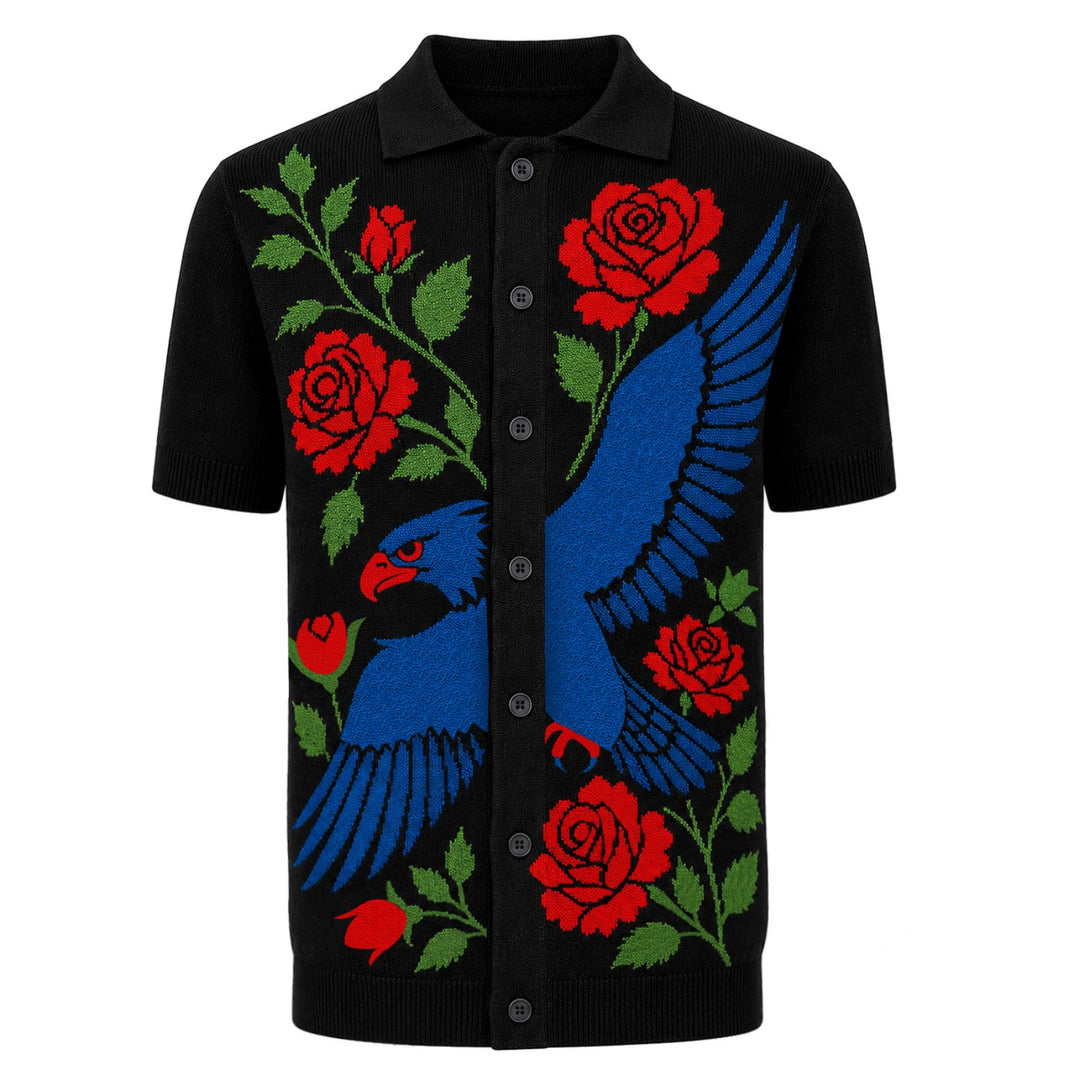 Cardigan de malha com design artístico retrô preto masculino