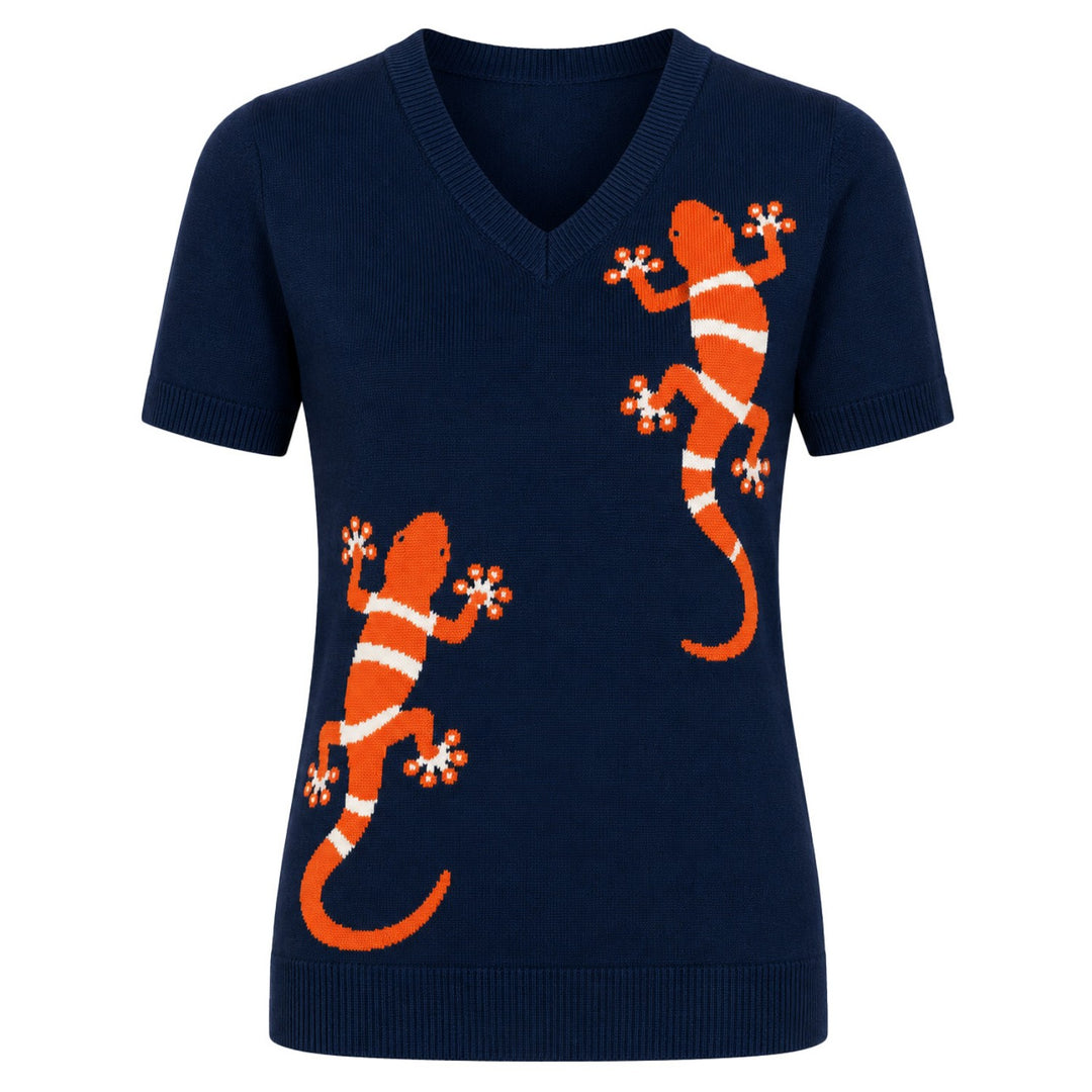 Brunstribet Jacquard strik T-shirt til kvinder