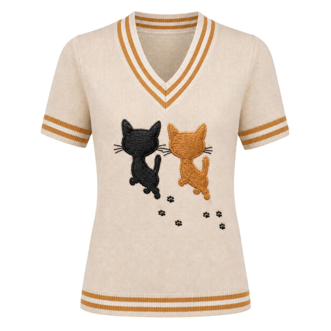 Brunstribet Jacquard strik T-shirt til kvinder