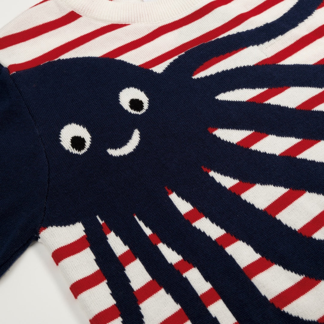 Women's Apricot Vintage Octopus Jacquard Knit T-Shirt