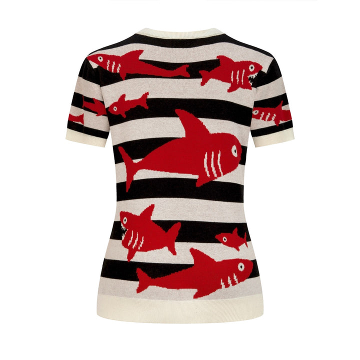 Women's Classic Striped Vintage Fish Jacquard Knit T-Shirt