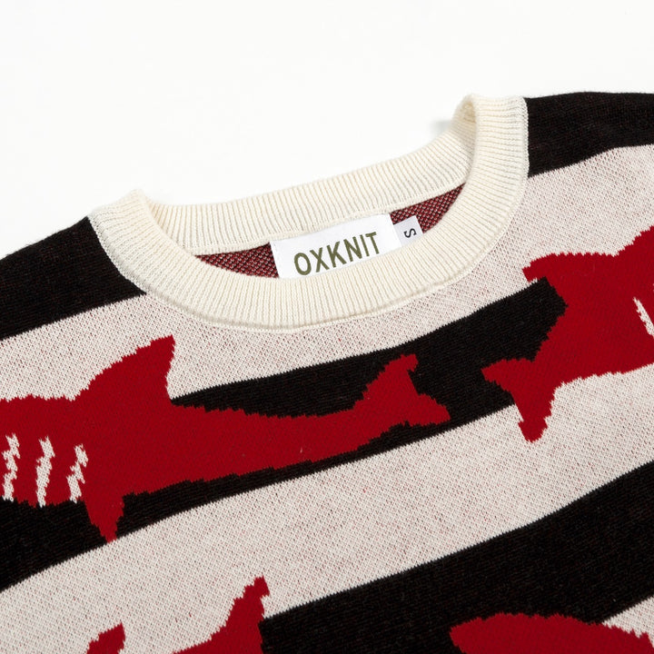 Women's Classic Striped Vintage Fish Jacquard Knit T-Shirt