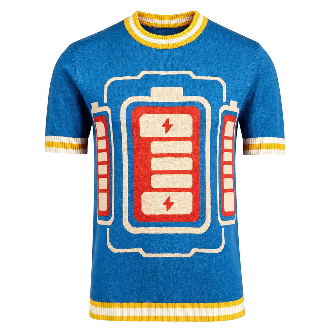 Men's Blue Vintage Battery Jacquard Knit T-Shirt
