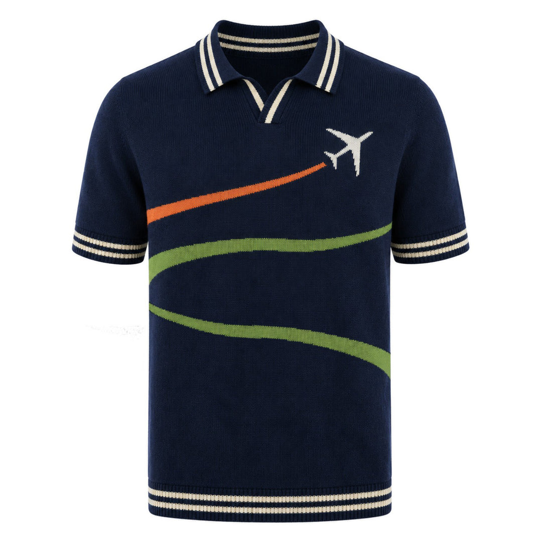 Polo da uomo in maglia jacquard vintage a righe color albicocca