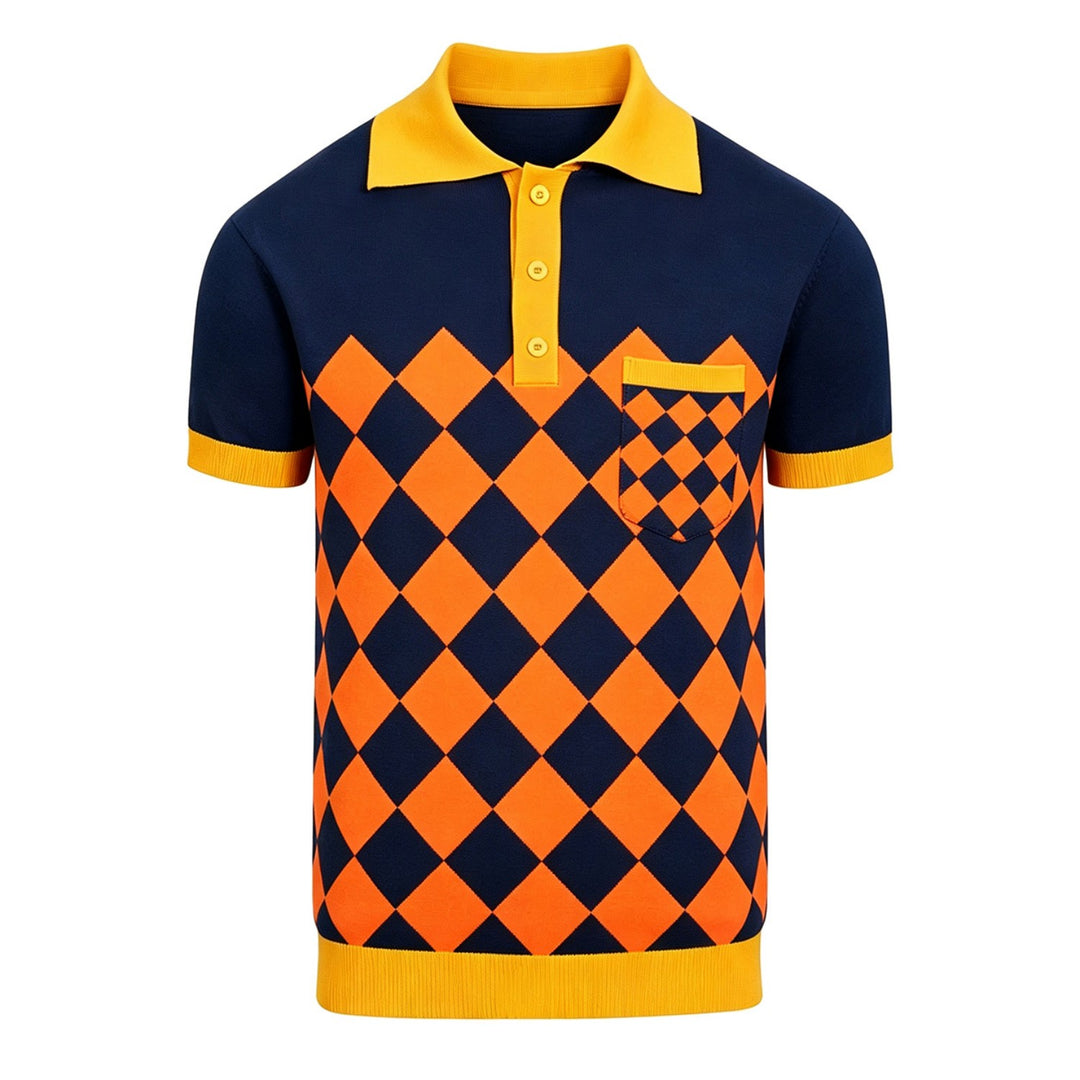 Aprikosen gestreiftes Vintage-Jacquard-Polo-Strickshirt für Herren