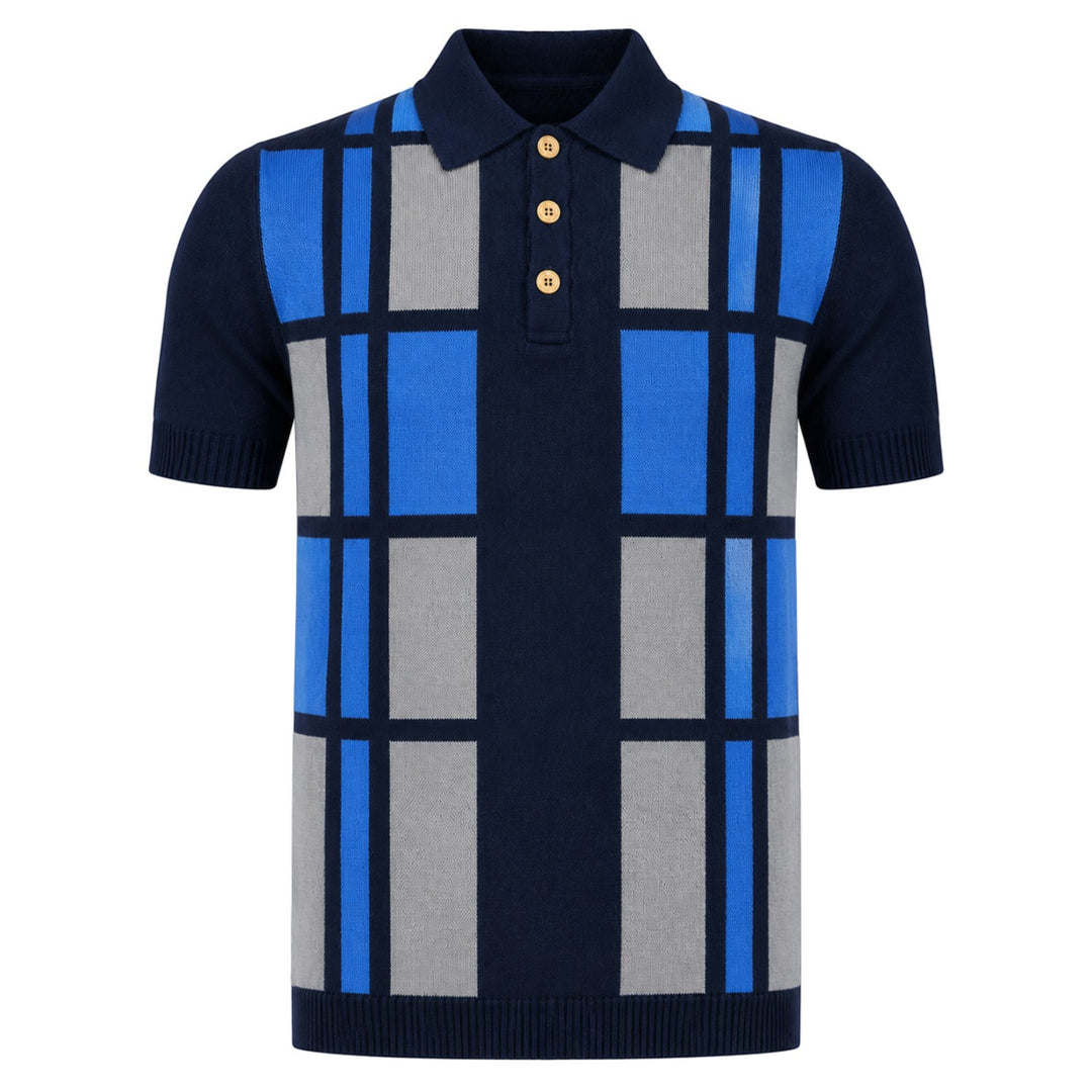 Aprikosstripet vintage jacquard polo-strikkeskjorte for menn