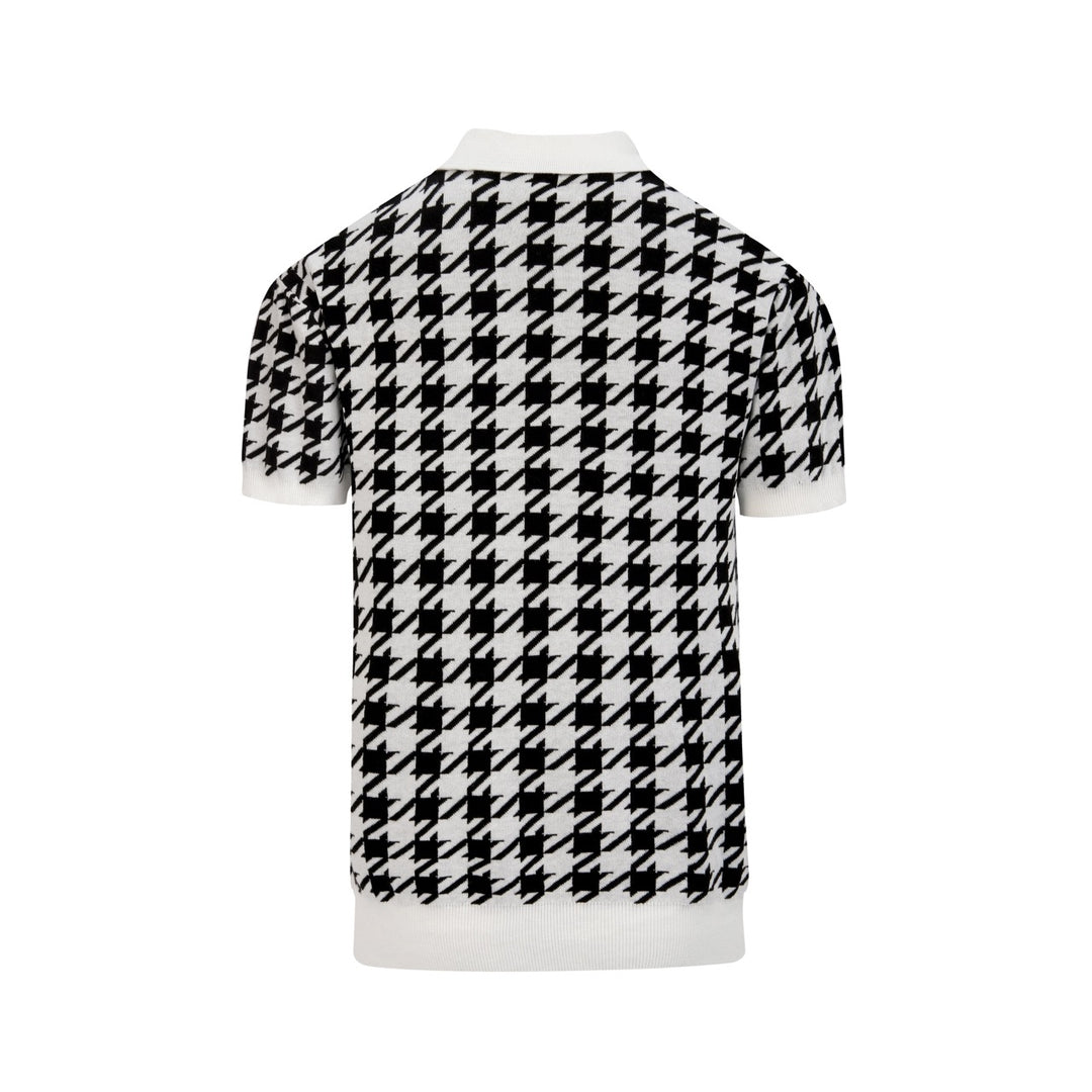 Men's Black Houndstooth Classic Jacquard Polo Knit Shirt