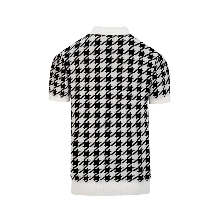 Men's Black Houndstooth Classic Jacquard Polo Knit Shirt