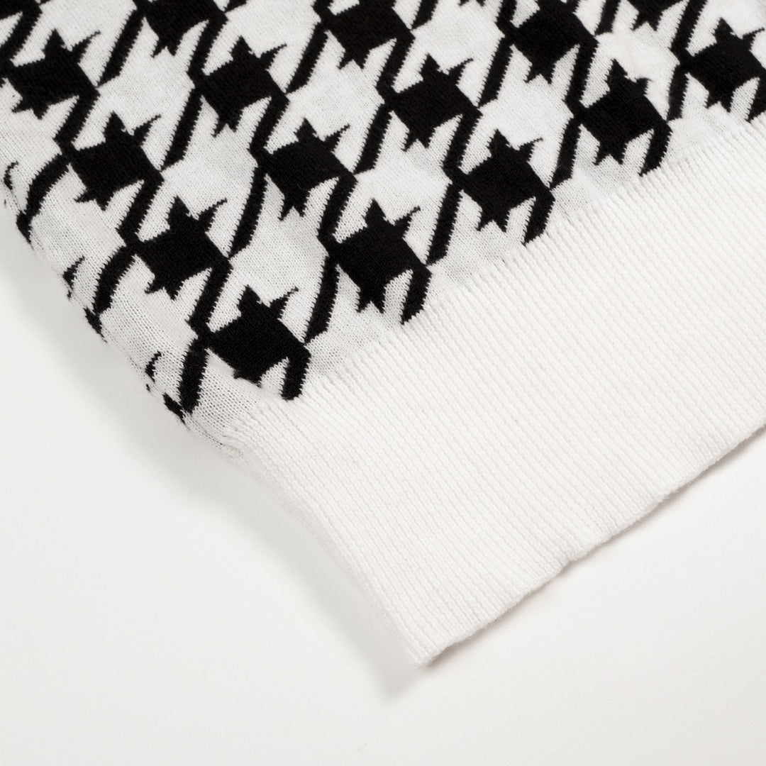 Men's Black Houndstooth Classic Jacquard Polo Knit Shirt