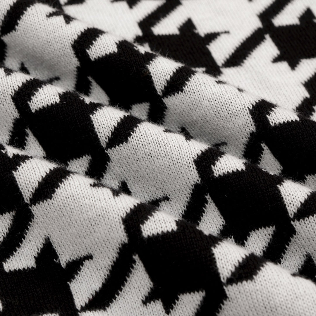 Men's Black Houndstooth Classic Jacquard Polo Knit Shirt