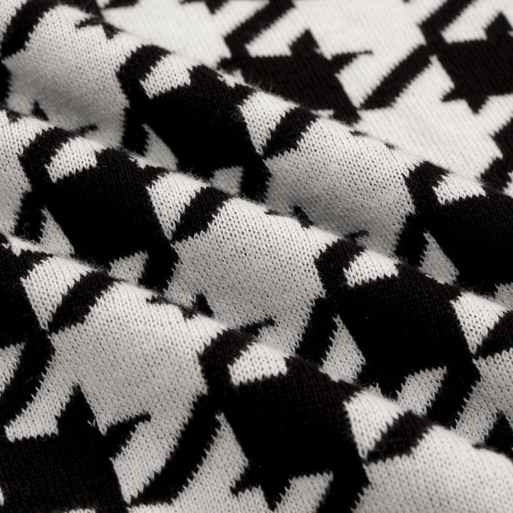 Men's Black Houndstooth Classic Jacquard Polo Knit Shirt