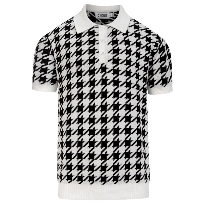 Men's Black Houndstooth Classic Jacquard Polo Knit Shirt