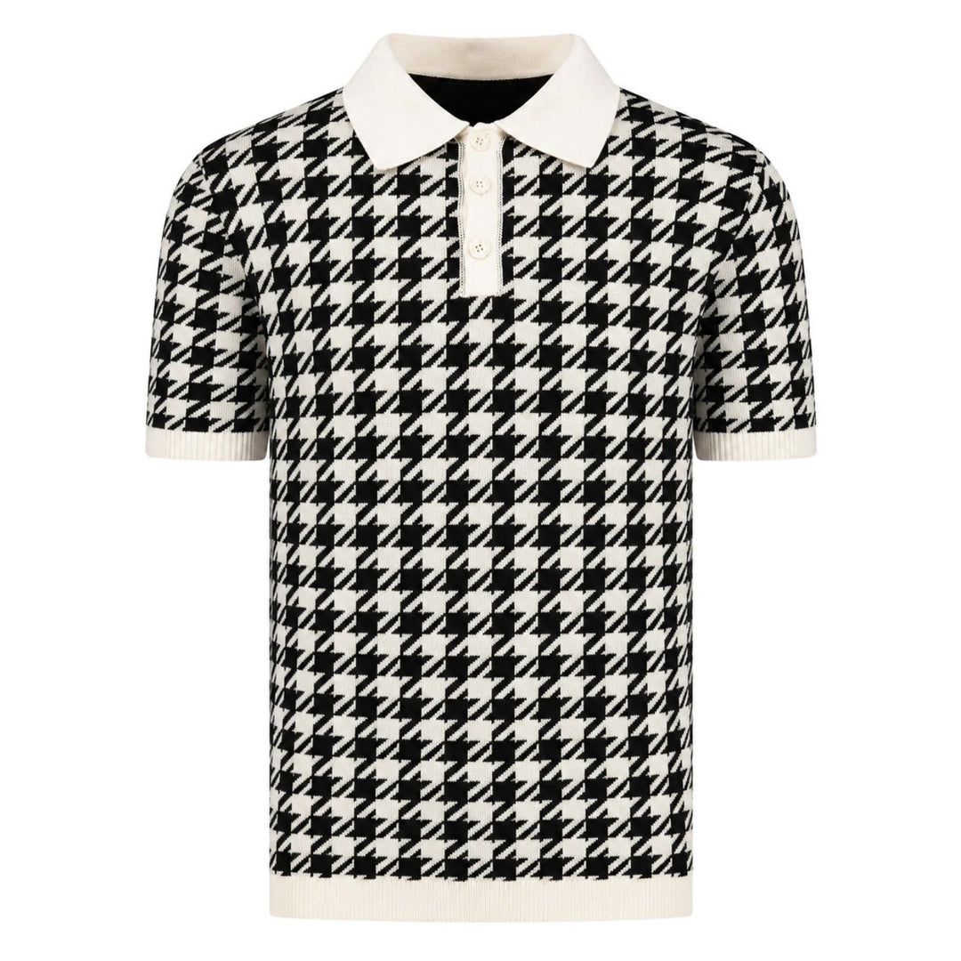 Abrikosstribet vintage jacquard polo skjorte til mænd