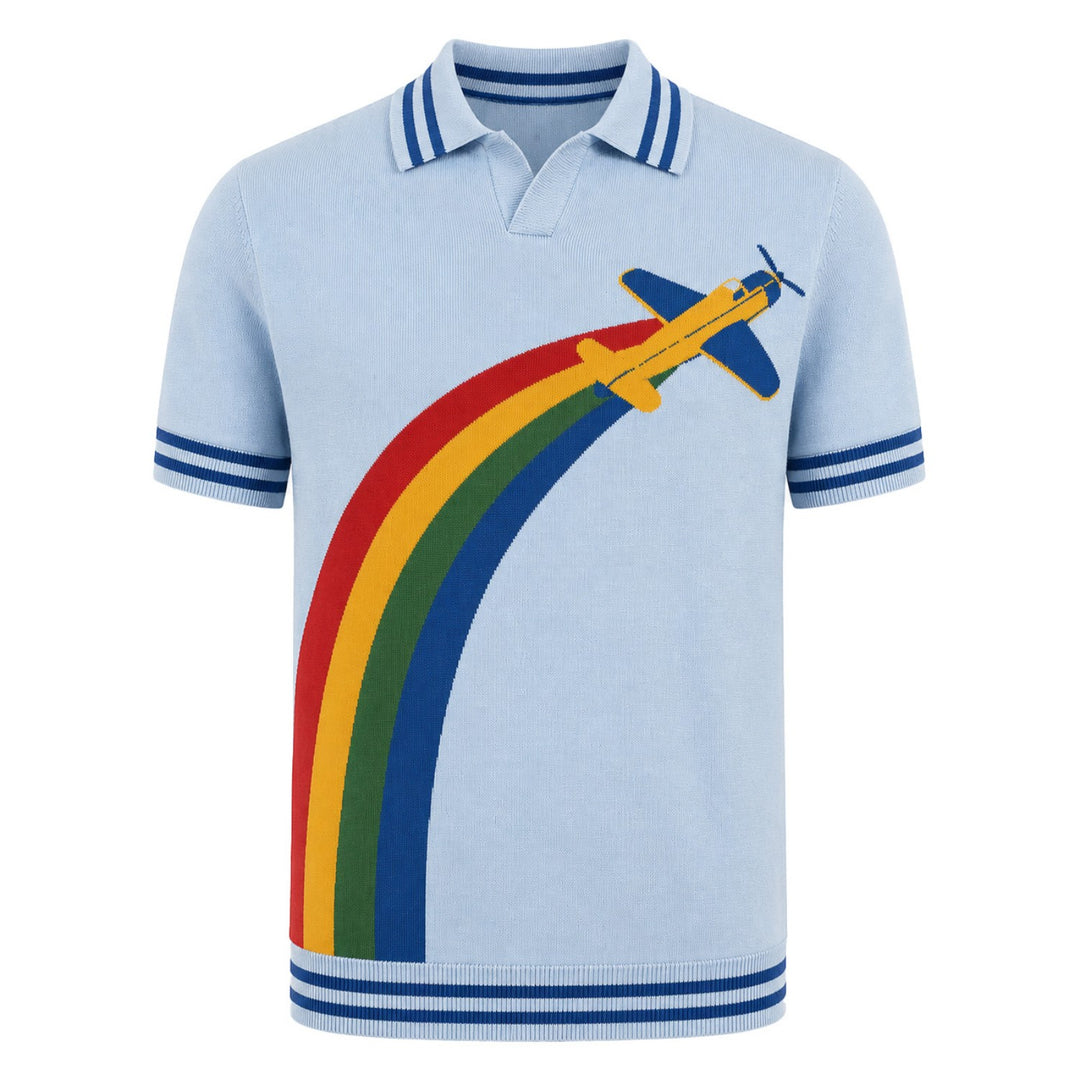 Abrikosstribet vintage jacquard polo skjorte til mænd