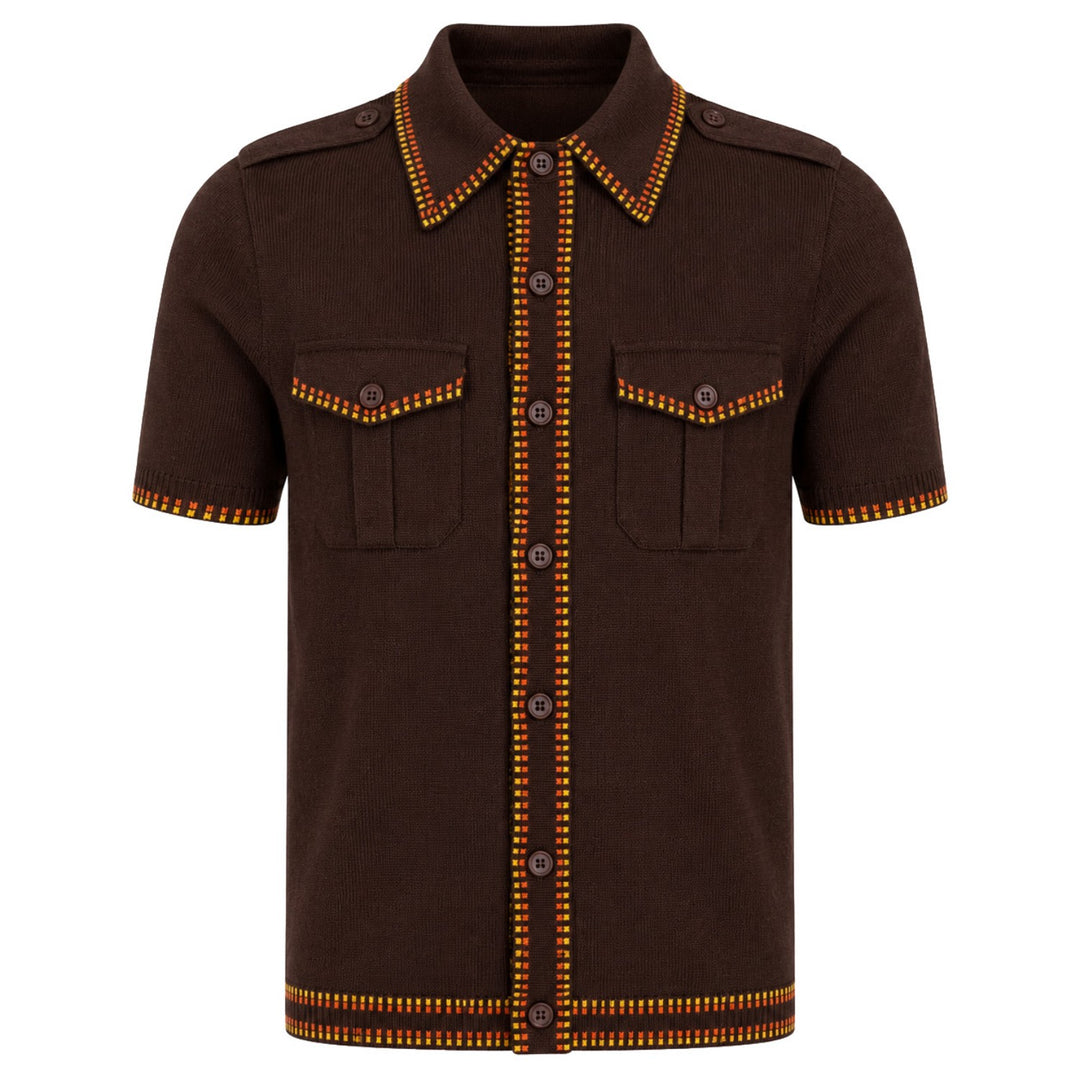 Men's classic brown minimalist art jacquard knit cardigan