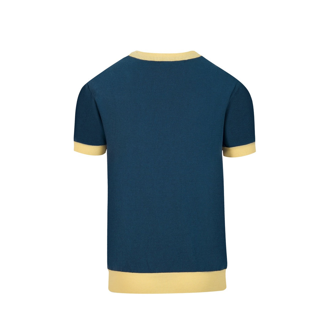 Men's Blue Classic Diamond Pattern Jacquard Knit T-Shirt