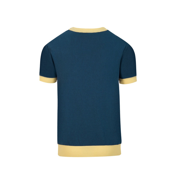Men's Blue Classic Diamond Pattern Jacquard Knit T-Shirt