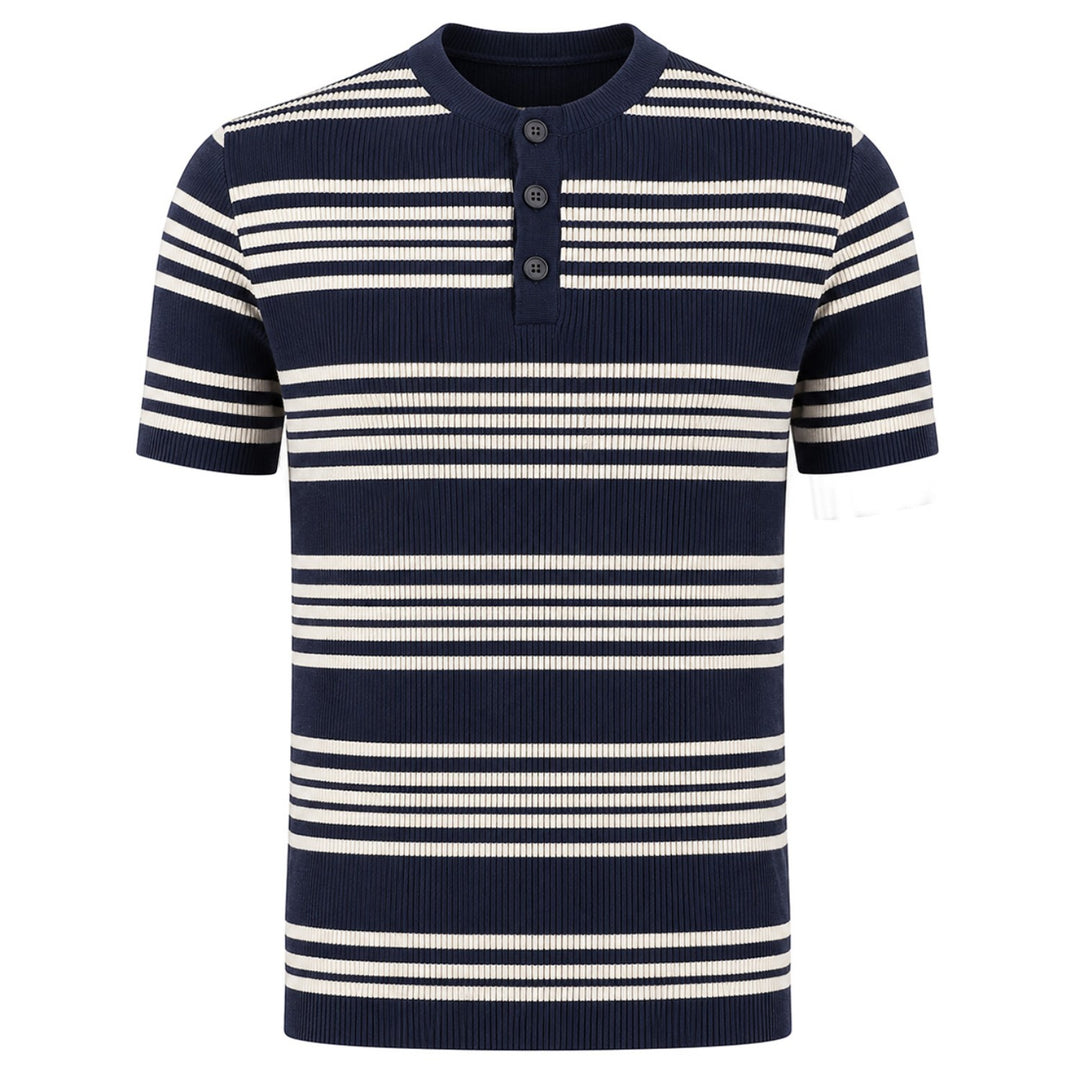 Mørkeblå landskab Jacquard strik T-shirt til mænd)