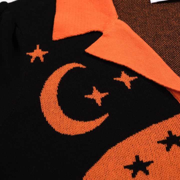Women's Black Vintage Witch Cat Jacquard Knit Cardigan T-shirt