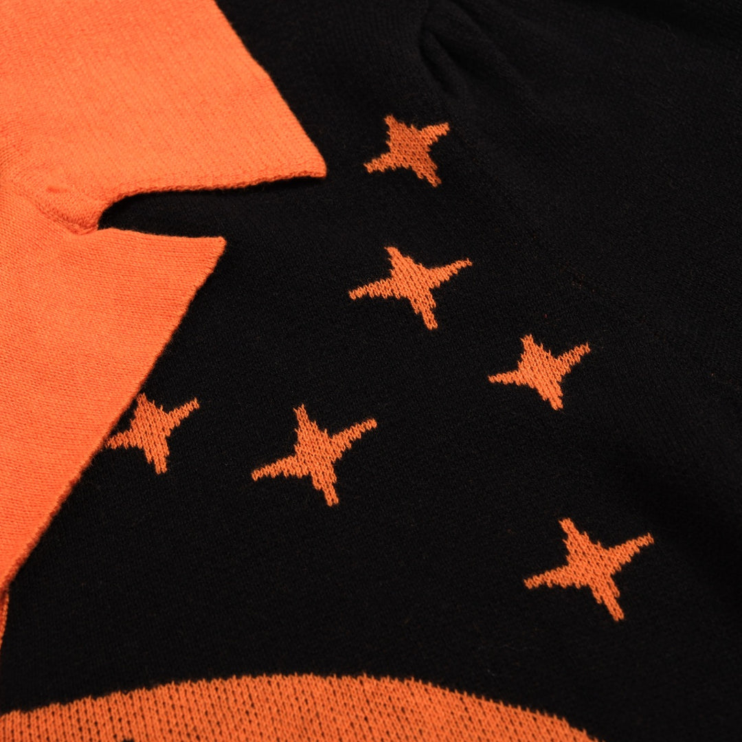 Women's Black Vintage Witch Cat Jacquard Knit Cardigan T-shirt