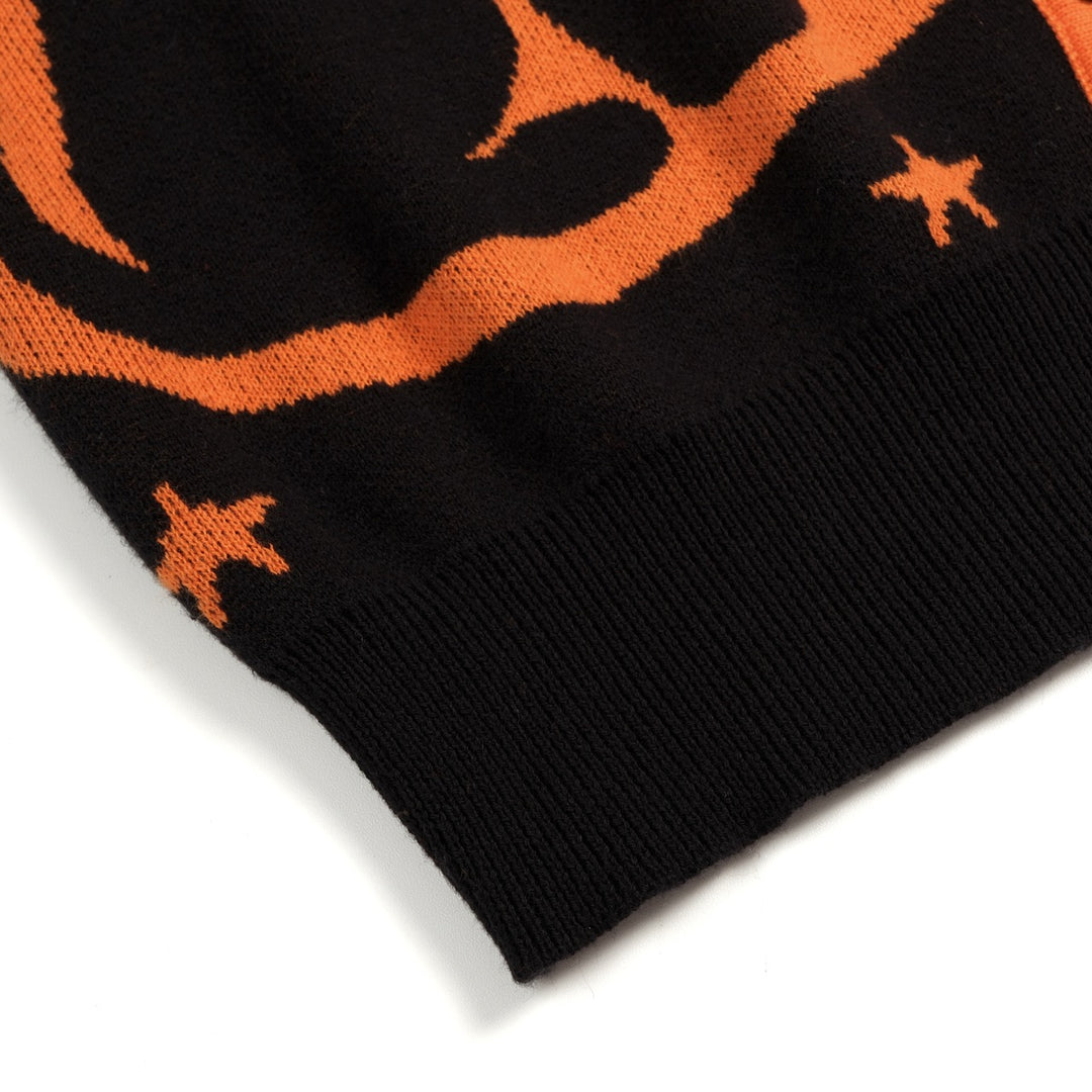 Women's Black Vintage Witch Cat Jacquard Knit Cardigan T-shirt
