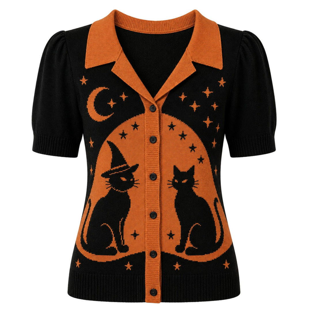 Brunstribet Jacquard strik T-shirt til kvinder