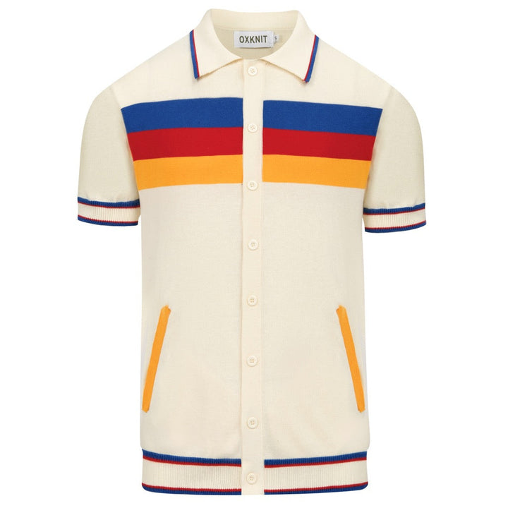 Cardigan da uomo vintage color albicocca a righe classiche in maglia jacquard