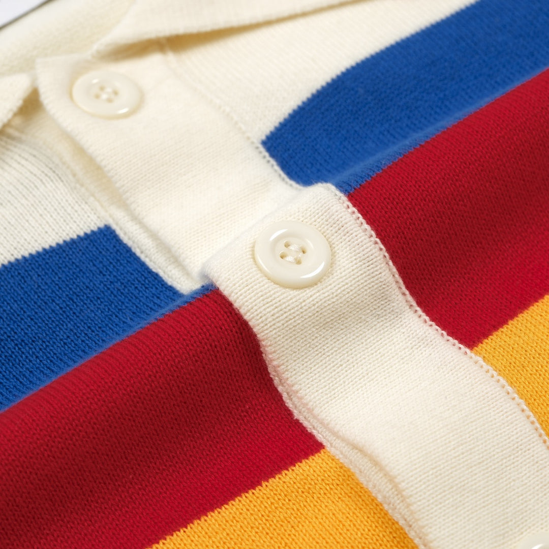 Cardigan da uomo vintage color albicocca a righe classiche in maglia jacquard