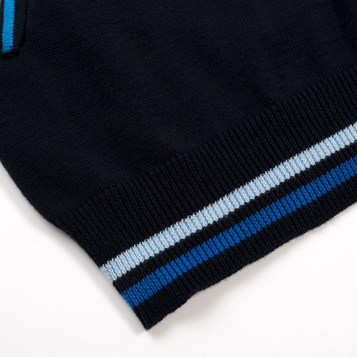 Men's Retro Deep Navy Classic Zigzag Stripe Jacquard Knitted Cardigan