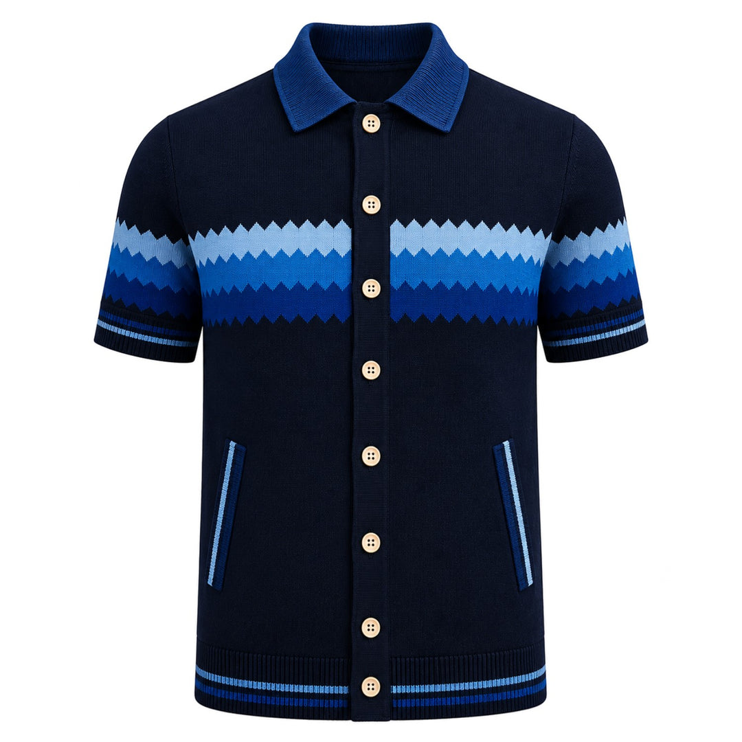 Herre strikket cardigan i sort retro modekunstdesign