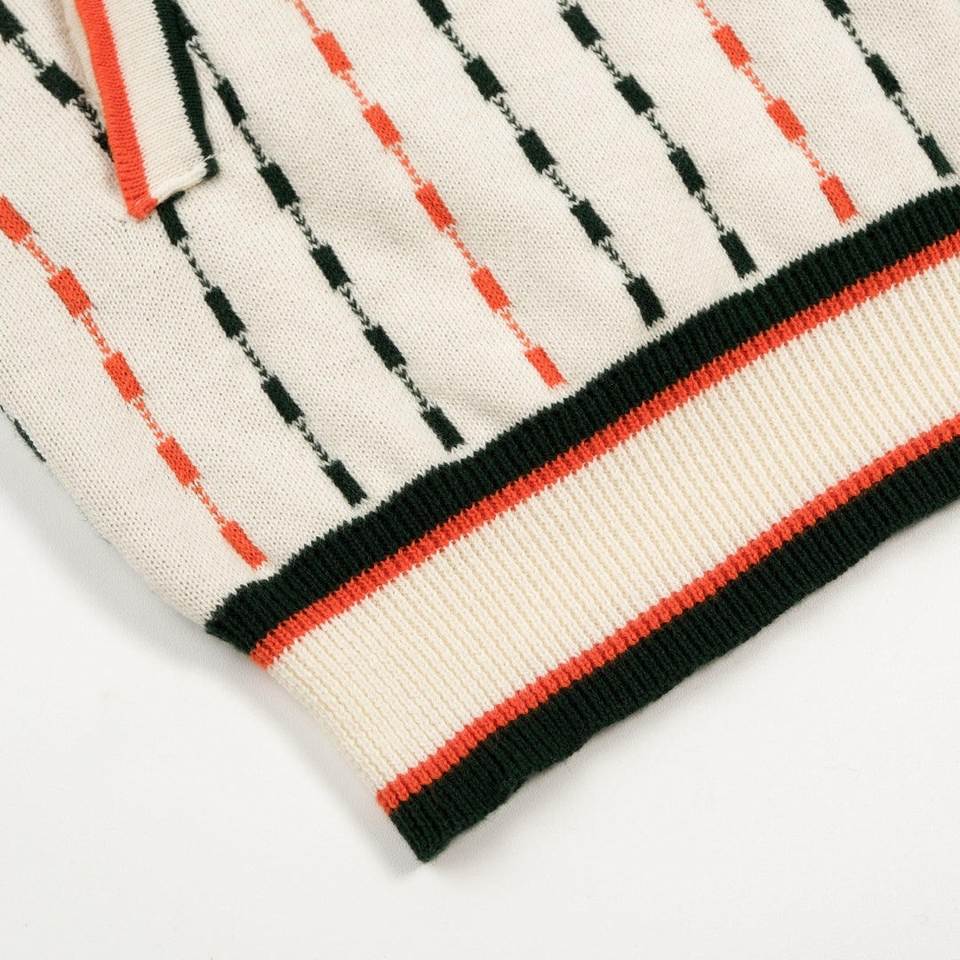 Herr Vintage Aprikos Konst Randig Jacquardstickad Kofta