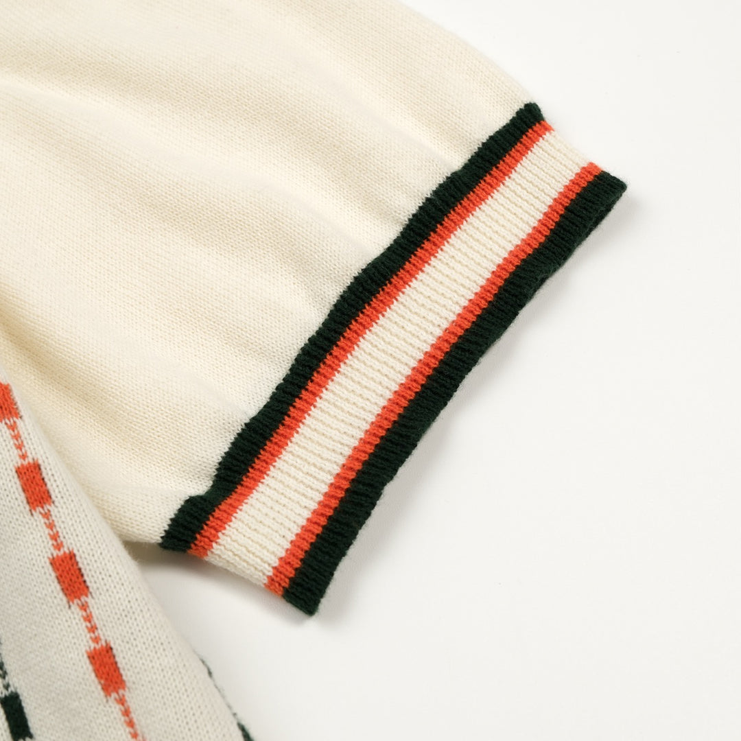 Herr Vintage Aprikos Konst Randig Jacquardstickad Kofta