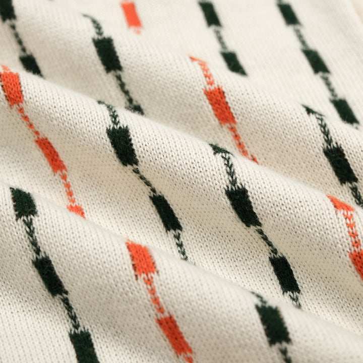 Herr Vintage Aprikos Konst Randig Jacquardstickad Kofta