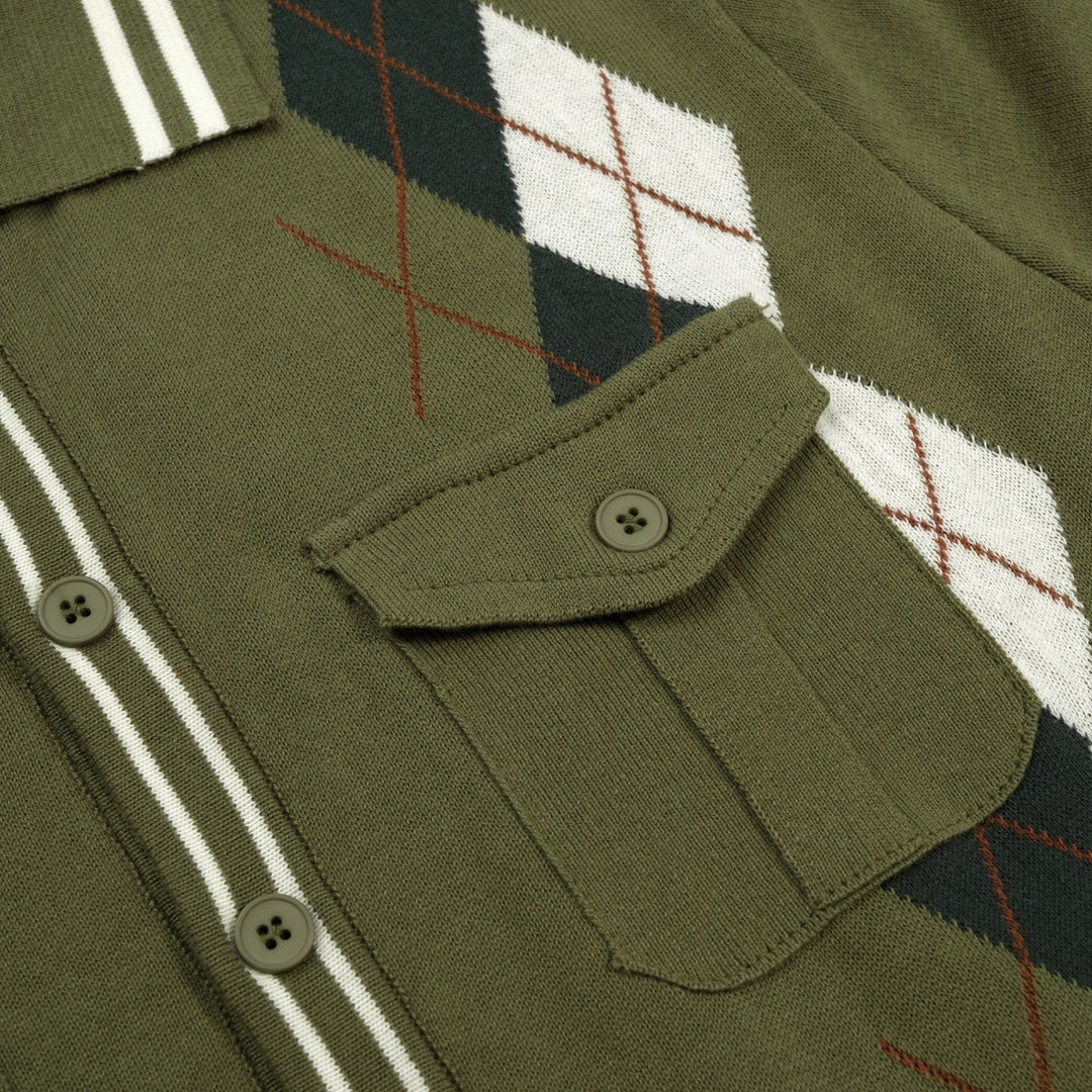 Herr vintage olivgrön klassisk Jacquardstickad kofta