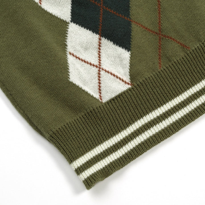 Herr vintage olivgrön klassisk Jacquardstickad kofta