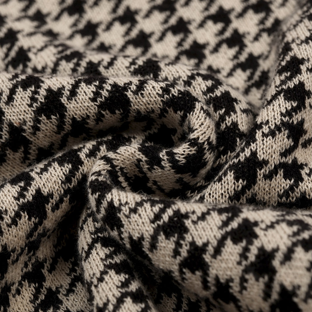 Herr Vintage Bourgogne Houndstooth Jacquardstickad Kofta