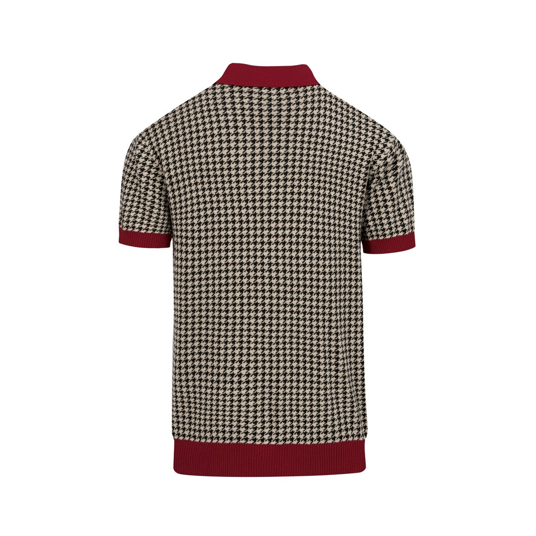 Herr Vintage Bourgogne Houndstooth Jacquardstickad Kofta