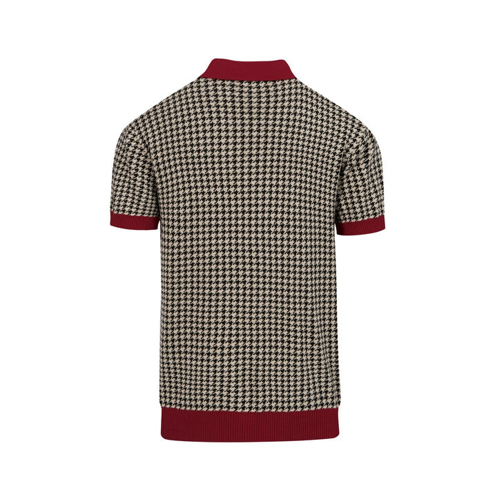 Herr Vintage Bourgogne Houndstooth Jacquardstickad Kofta