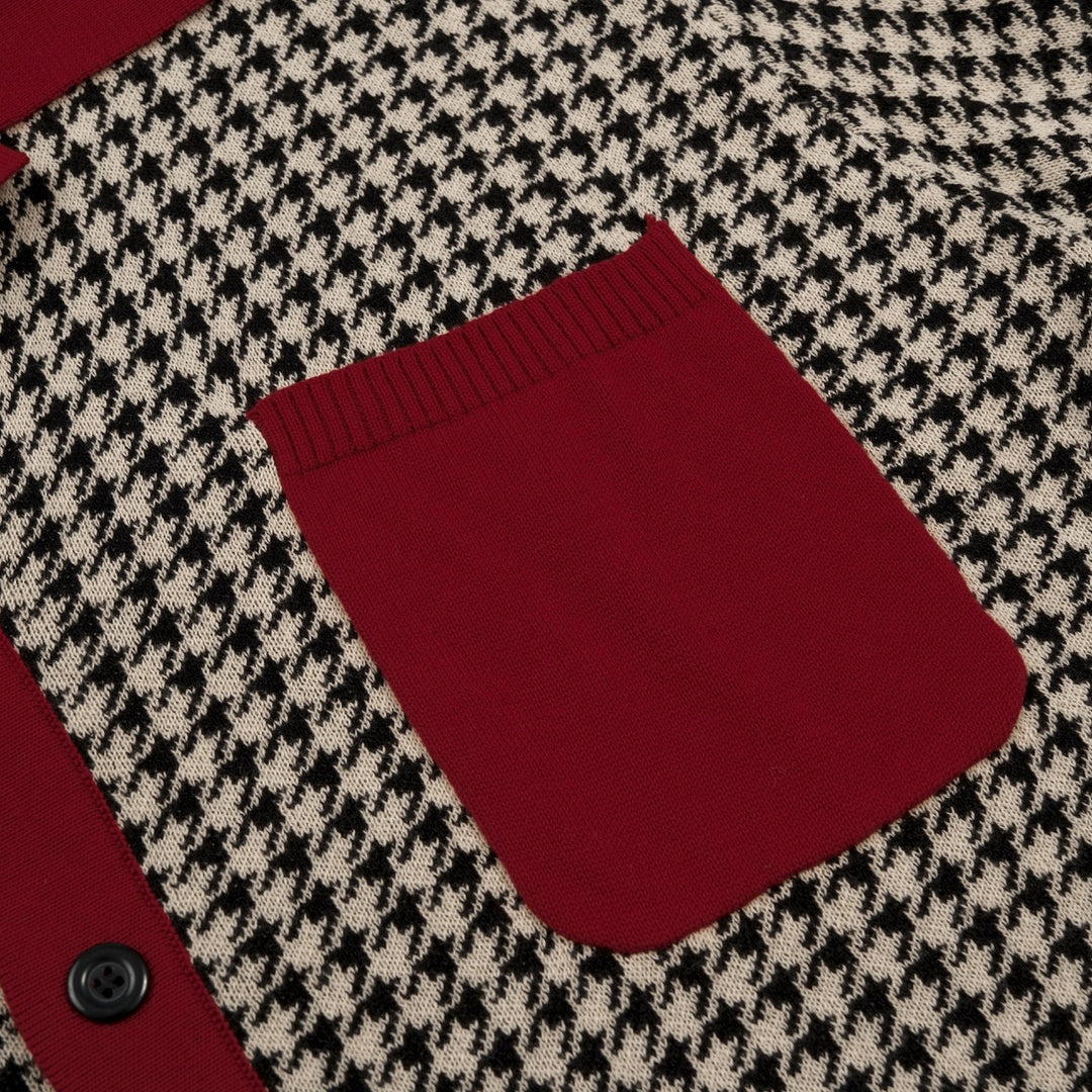 Herr Vintage Bourgogne Houndstooth Jacquardstickad Kofta